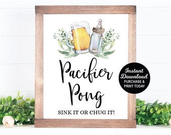 Pacifier Beer Pong Game, A Baby is Brewing Game, Baby Shower Game, Pacifier Pong, Drinking Game, Beer Baby Shower, Coed Baby Shower Game