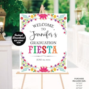 Graduation Fiesta Welcome Sign, Editable Fiesta Graduation Easel Sign, Mexican Graduation Sign, Printable Easel Sign, Fiesta Poster Sign