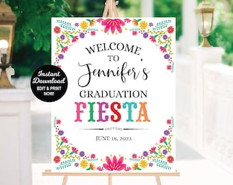 Graduation Fiesta Welcome Sign, Editable Fiesta Graduation Easel Sign, Mexican Graduation Sign, Printable Easel Sign, Fiesta Poster Sign