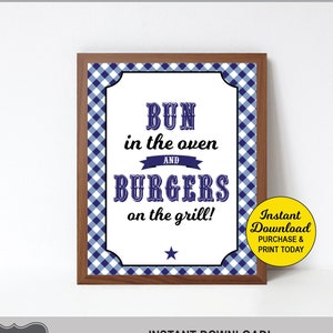 Bun in the Oven Burgers on the Grill Sign, Baby Q Sign printable, BBQ Baby Shower Sign, Instant Download, Printable PDF File