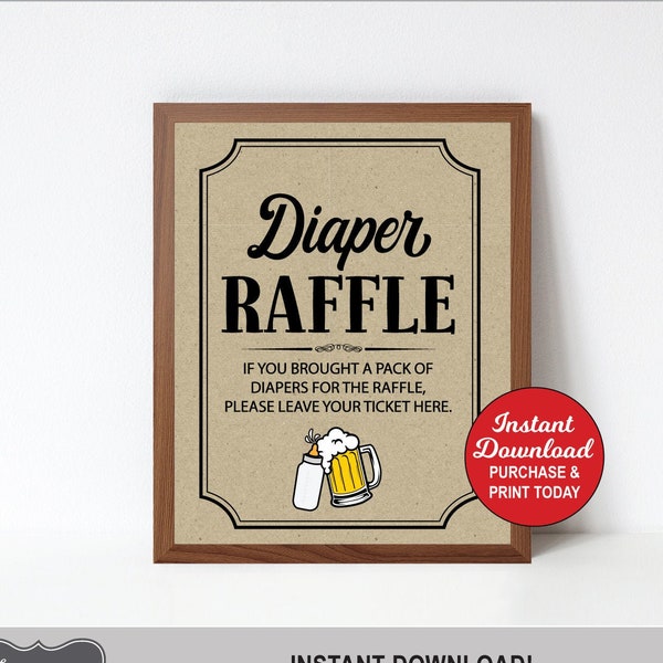 Beer Diaper Raffle Sign, Diaper Raffle Sign Printable, A Baby is Brewing, Baby Shower Games, Diaper Raffle, INSTANT DOWNLOAD