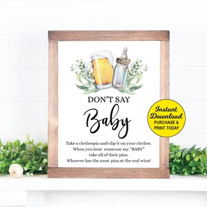Don&#39;t Say Baby Game, A Baby is Brewing Game, Baby Shower Game, Beer Baby Shower, Baby Shower Activity, Clothespin Game Printable