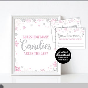 Candy Guessing Game, Winter Baby Shower Game, Snowflake Baby Shower Game, Baby It's Cold Outside Guess How Many Candies in Jar, Printable
