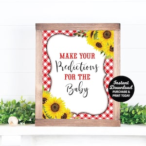 Baby Q Baby Predictions Sign, BBQ Baby Shower Activity, Baby Q Sunflower Game, Baby Predictions Game Navy Blue