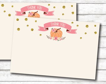 Tarjeta de agradecimiento de calabaza, nota de agradecimiento de cumpleaños de calabaza, baby shower de calabaza, DESCARGA INSTANTÁNEA, imprimible