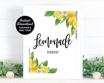 Lemonade Sign, Lemon Bridal Shower, Lemon Baby Shower, Drink Sign, Summer Bridal Shower, Printable Sign, Lemon Engagement