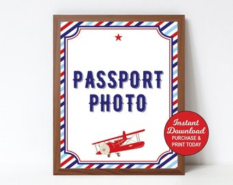 Airplane Passport Photo Sign, Airplane Birthday Sign, Airplane Baby Shower Sign, Printable Sign, Airplane Party, Boy Birthday