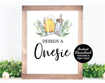 Design a Onesie Sign, A Baby is Brewing, Onesie Station Sign, Beer Baby Shower, Printable, Coed Baby Shower