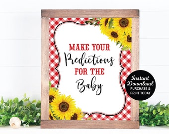 Baby Q Baby Predictions Sign, BBQ Baby Shower Activity, Baby Q Sunflower Game, Baby Predictions Game Navy Blue