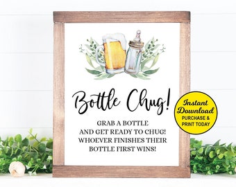 Bottle Chug Game, A Baby is Brewing Game, Baby Shower Game, Beer Baby Shower, Baby Shower Activity, Baby Bottle Game Printable, Coed Shower