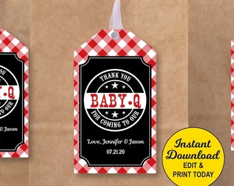 Baby Q Favor Tags Red Instant Download, BBQ Baby Shower Favor Tags, Baby Q Shower, Couples Baby Shower, Personalized Printable PDF File