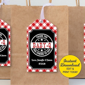 Baby Q Favor Tags Red Instant Download, BBQ Baby Shower Favor Tags, Baby Q Shower, Couples Baby Shower, Personalized Printable PDF File