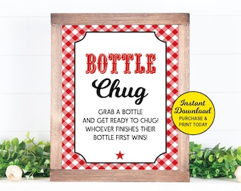 Gra Bottle Chug do wydrukowania, gra Baby Q, gra BBQ Baby Shower, aktywność Baby Shower, gra dla par Baby Shower, do wydrukowania
