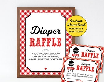 BabyQ Diaper Raffle Cards and Sign, BBQ Baby Shower Diaper Raffle Insert & Sign, Baby Q Games, DIY Printable Pdf File, Couples BBQ