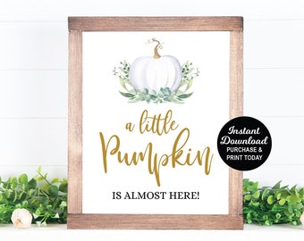 A Little Pumpkin is Almost Here Sign , White Pumpkin Baby Shower, Pumpkin Greenery Baby Shower, Fall Baby Shower, Little Pumpkin Baby Shower