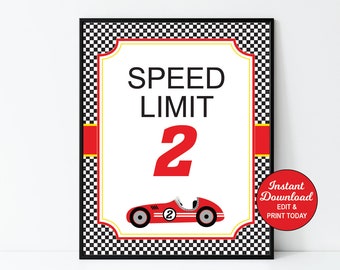 Speed Limit Sign, Race Car Birthday Sign Printable, Racing Party Sign Editable, Boy Birthday, Car Birthday, INSTANT DOWNLOAD
