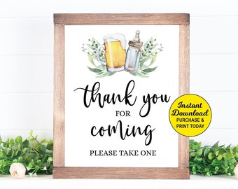 Thank You for Coming Sign, A Baby is Brewing Favor Sign, Beer Baby Shower Thank You Sign, Beer Favor, Coed Baby Shower, Printable Sign