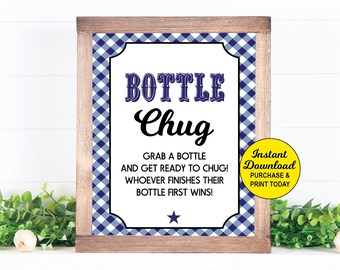 Printable Baby Q Game Blue, Bottle Chug Game, Baby Q Game, BBQ Baby Shower Game, Baby Shower Activity, Couples Baby Shower Game, Printable
