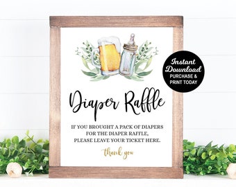 A Baby is Brewing Diaper Raffle Sign, Beer Baby Shower Diaper Raffle, Printable Baby Shower Activity, Coed Baby Shower, Backyard Baby Shower