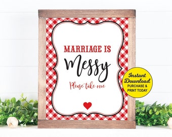 Marriage is Messy Sign Printable, Wet Wipe, I do BBQ Engagement Party, Wedding Wipes, Couples Wedding Shower, Bridal Shower, Backyard BBQ