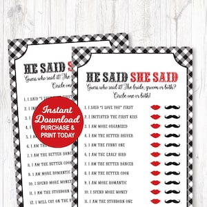 I do BBQ Couples Shower Games Black, He Said She Said Game, Couples Wedding Shower Games, Bridal Shower Games, Printable PDF File