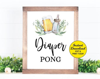 Diaper Pong Game, A Baby is Brewing Game, Baby Shower Game, Coed Baby Shower Game, Beer Baby Shower, Baby Shower Activity, Printable Game