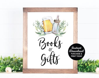 Books and Gifts Sign, A Baby is Brewing, Gift Table Sign, Books for Baby Sign, Beer Baby Shower, Coed Baby Shower, Printable Sign