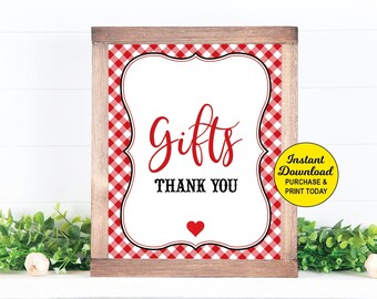 Gifts Sign, I do BBQ Engagement, Gift Table Sign, Couples Engagement, BBQ Bridal Shower, Bbq Wedding Shower, Red Gingham, Printable