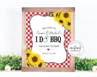 I Do BBQ Welcome Sign, Editable BBQ Engagement Welcome Sign, Sunflower Couples Engagement Welcome Sign, I do BBQ Decoration Printable