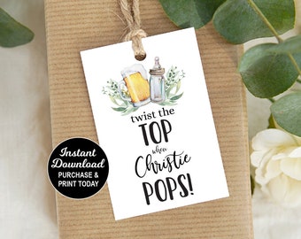 A Baby is Brewing Twist the Top When Mom Pops Favor Tag, Editable Beer Baby Shower Favor Label, Wine Favor, Champagne Favor, Ready To Pop