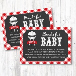 Baby Q Shower Book Request Cards, BBQ Baby Book Request Cards, Book Insert Card Red and Black, Printable, Instant Download