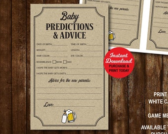 Un bebé está preparando tarjetas de predicción para bebés, juegos de baby shower, juegos de baby shower de cerveza, archivos PDF imprimibles, descarga instantánea
