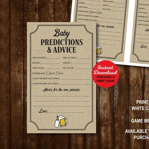 Un bambino sta preparando carte di previsione del bambino, giochi per baby shower, giochi per baby shower con birra, file PDF stampabili, download istantaneo