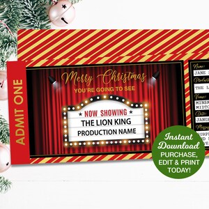 Theatre Ticket Gift, Christmas Gift Theater, Broadway Show Ticket, Cinema Ticket, Editable Ticket, Printable, INSTANT DOWNLOAD