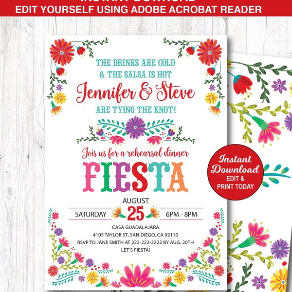 Fiesta Rehearsal Dinner Invitation, Fiesta Invitation, Engagement Party, Fiesta Rehearsal, Printable Invitation INSTANT DOWNLOAD