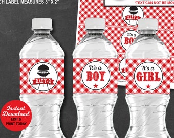 Baby Q Water Labels, Bbq Baby Shower Water Labels, Baby Q Girl, Baby Q Boy, Editable PDF File, INSTANT DOWNLOAD