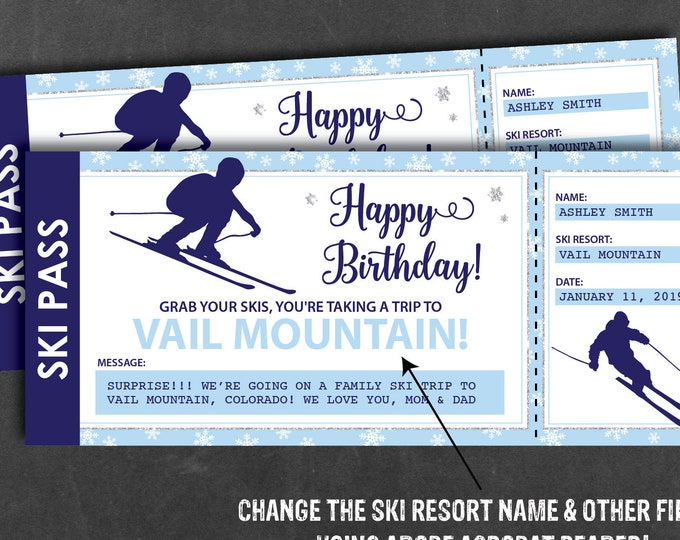 Birthday Ski Ticket Printable Editable Ski Lift Ticket Etsy