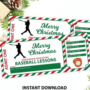 Lezioni di baseball di Natale, lezioni di battuta, lezioni di battuta a sorpresa, buono regalo di baseball, buono regalo modificabile, regalo per bambini