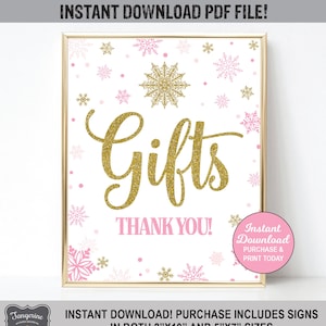 Gifts Sign, Winter Onederland Gifts Table Sign, Winter Wonderland Gifts Sign, Pink and Gold, Winter Baby Shower, INSTANT DOWNLOAD