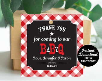 Baby Q Favor Tags Red Instant Download, BBQ Baby Shower Favor Tags, Baby Q Shower, Couples Baby Shower, Personalized Printable PDF File