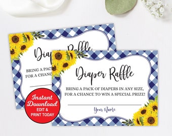 Baby Q Diaper Raffle Cards, Diaper Raffle Insert, Sunflower Baby Shower Diaper Raffle Ticket, BBQ Baby Shower, Printable, Summer Baby Shower