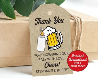 A Baby is Brewing Favor Tags, Beer Baby Shower Thank You Tags, Couples Baby Shower Favors, Printable Personalized PDF File INSTANT DOWNLOAD