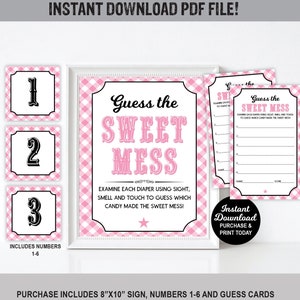 Guess the Sweet Mess Game Pink, Baby Q Game Printable, BBQ Baby Shower Game, Co-ed Baby Shower Activity, Couples Baby Shower