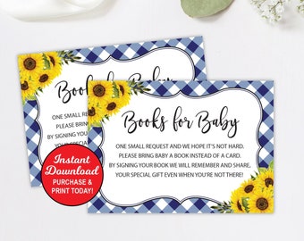 Baby Q Book Request Card, Books For Baby Insert, Printable Sunflower BBQ Baby Shower Book Request, Baby Library Card, Book Request Insert