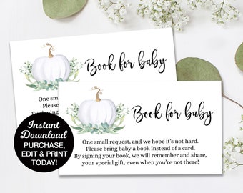 bowtie Baby boy build a library twins shower G107 Books for Baby Blue book request insert Fall Pumpkins