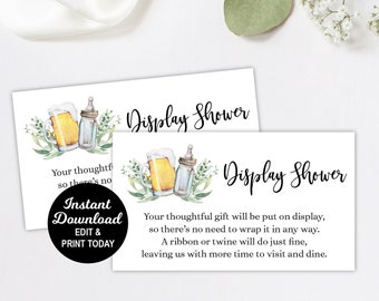 Display Shower Card, A Baby is Brewing Display Shower Insert, No Gift Wrap Request, Beer Baby Shower, Printable