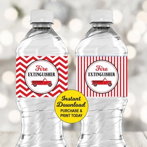Fire Truck Water Bottle Labels, Fire Extinguisher Water Labels, Firefighter Party, Fire Truck Birthday, Printable, Instant Download