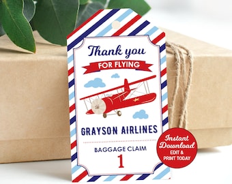 Airplane Thank You Tags, Airplane Birthday Favor Tags, Airplane Party Tags, Airplane Luggage Tags, Printable PDF File INSTANT DOWNLOAD