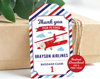 Airplane Thank You Tags, Airplane Birthday Favor Tags, Airplane Party Tags, Airplane Luggage Tags, Printable PDF File INSTANT DOWNLOAD