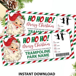 Boleto para parque de trampolines, certificado de regalo editable para parque de saltos, boleto de regalo sorpresa de Navidad para niños, regalo de experiencia, regalo de Navidad imprimible